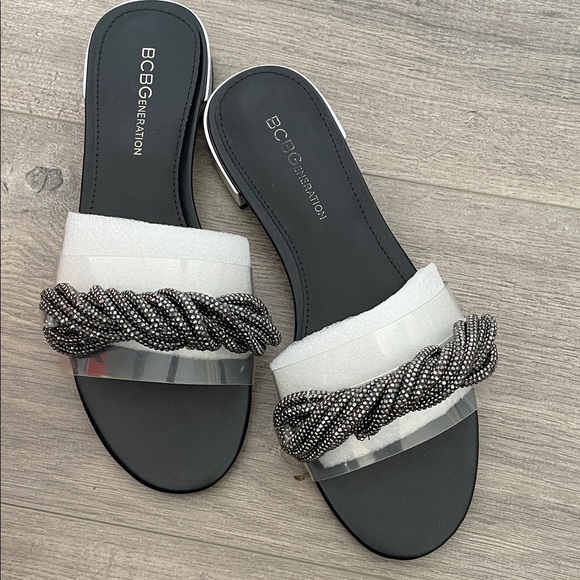 BCBGeneration Black and White Braided Slide Sandals size 7 - Picture 1 of 9